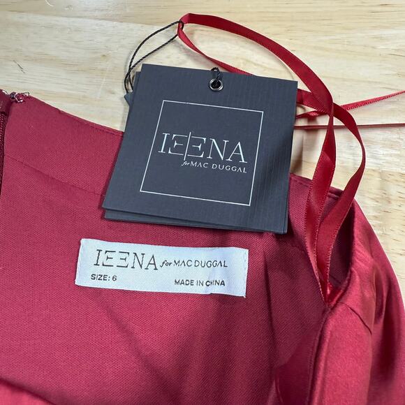 Mac Duggal NWT One Shoulder Tie Puff Sleeve Satin Trumpet Gown Deep Red Size 6 - Picture 4 of 9